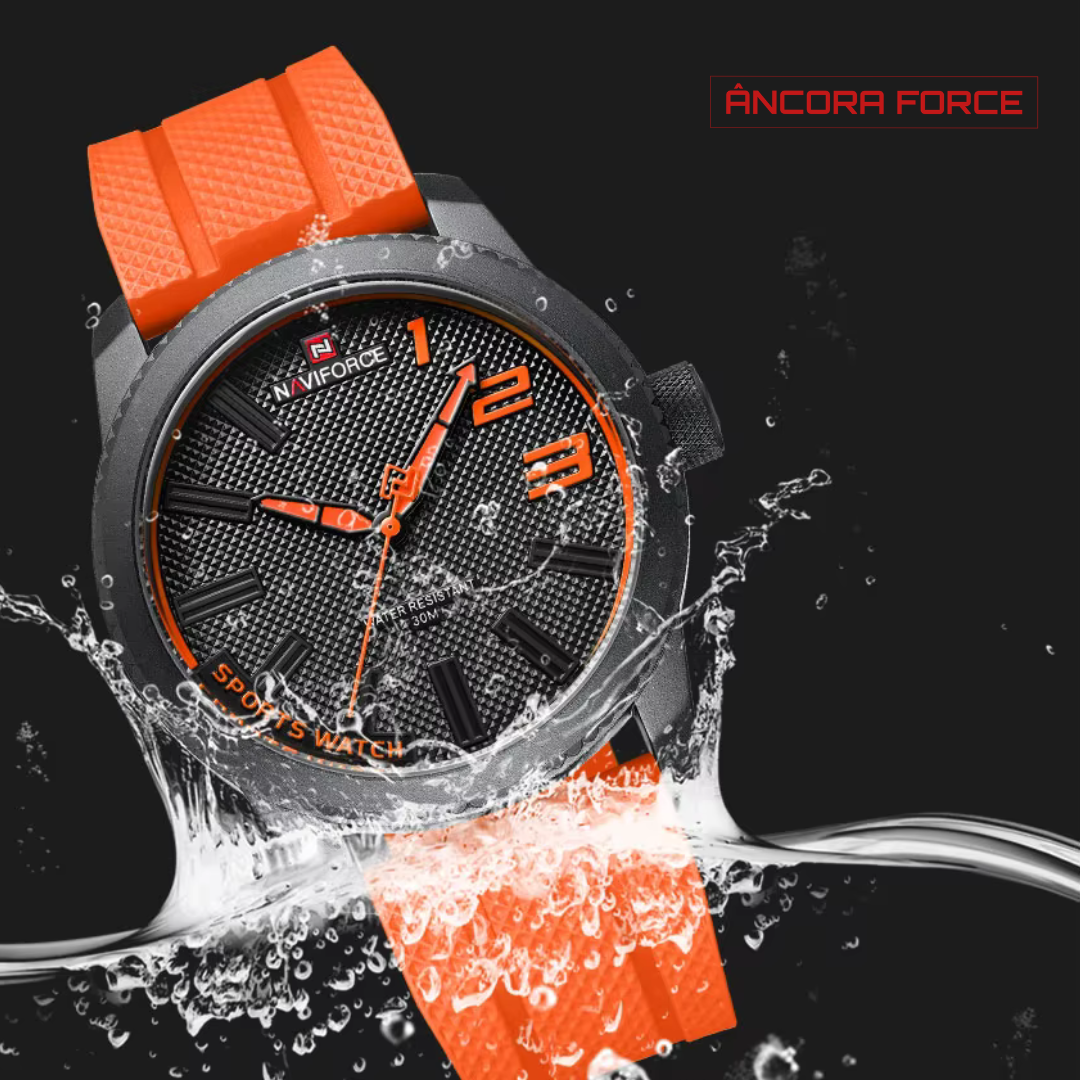 Relógio Masculino NAVIFORCE NF9202T — Militar Laranja com Pulseira de Silicone e Resistência à Água 30M
