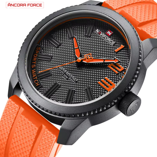 Relógio Masculino NAVIFORCE NF9202T — Militar Laranja com Pulseira de Silicone e Resistência à Água 30M