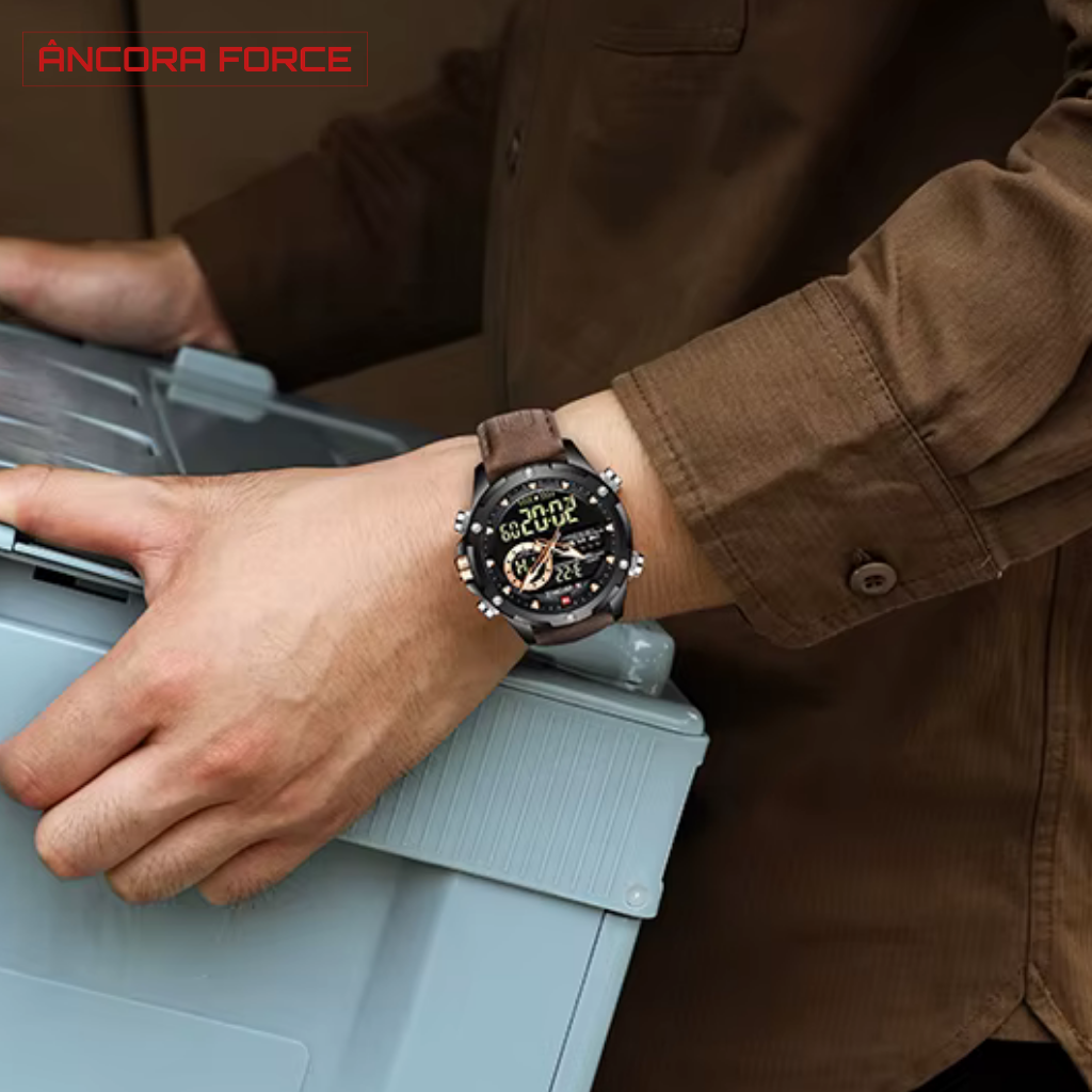 Relógio Masculino NAVIFORCE NF9208 – Digital Militar com Pulseira de Couro