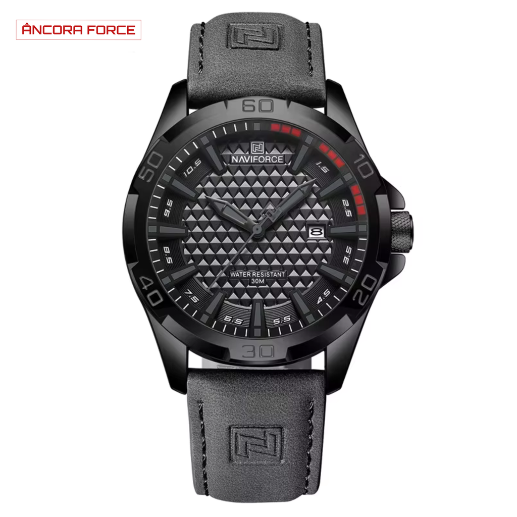 Relógio Masculino NAVIFORCE NF8023 — Esportivo Preto com Pulseira de Couro Ecológico