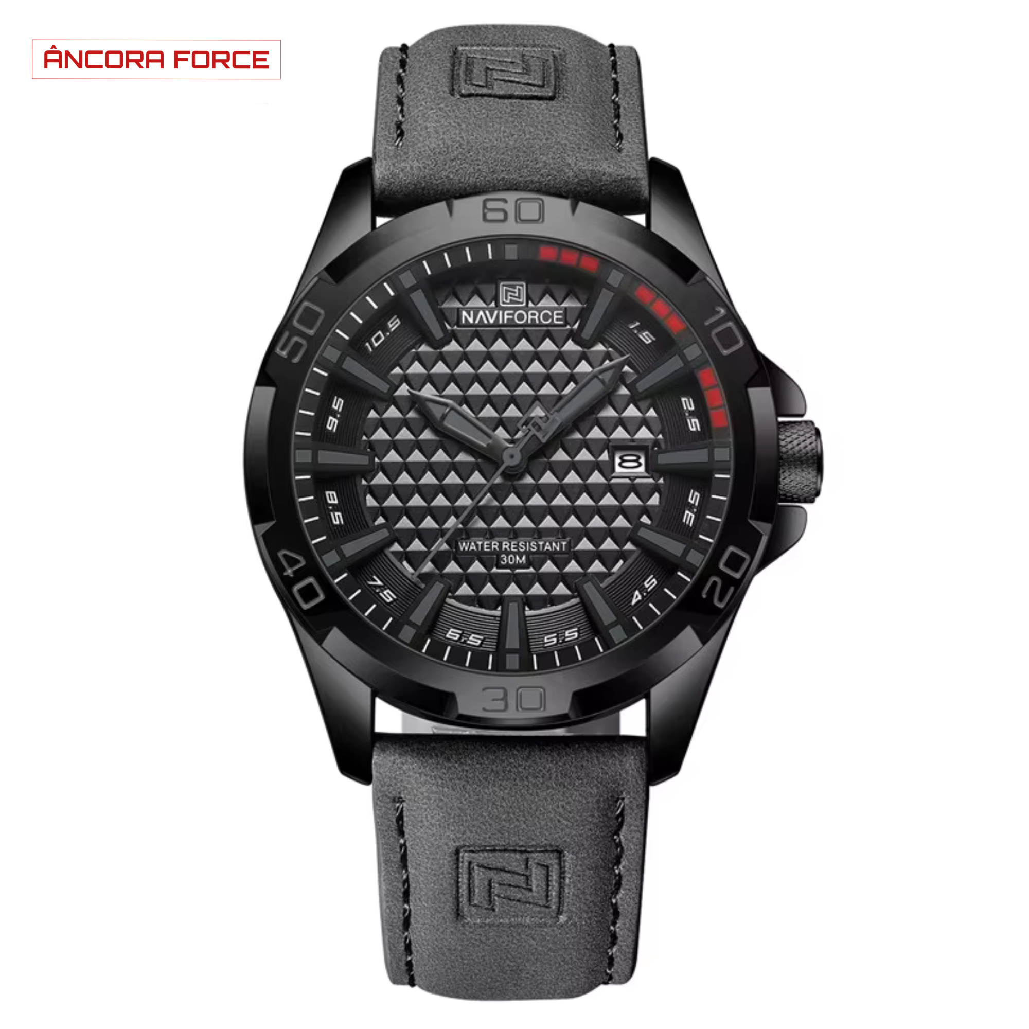 Relógio Masculino NAVIFORCE NF8023 — Esportivo Preto com Pulseira de Couro Ecológico