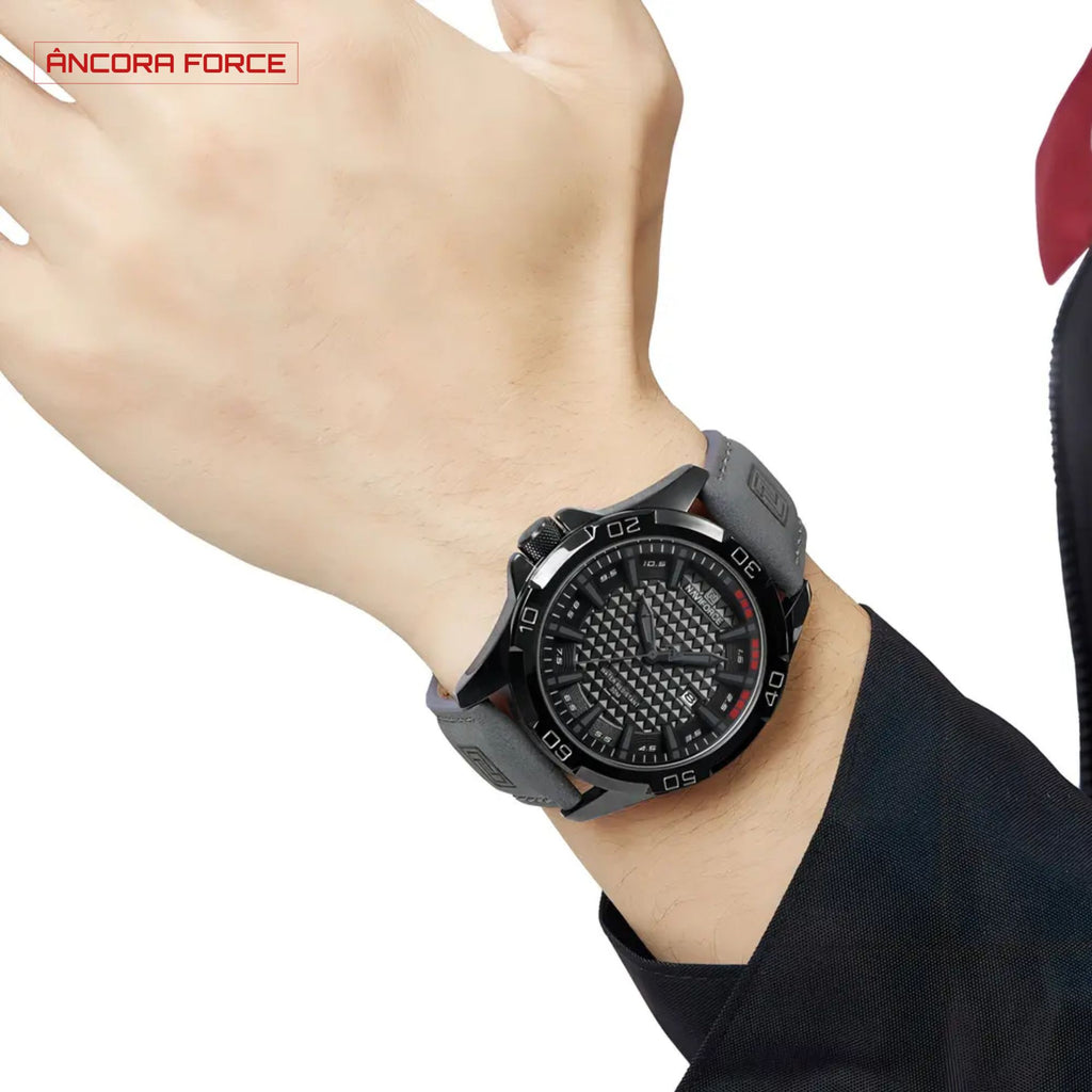 Relógio Masculino NAVIFORCE NF8023 — Esportivo Preto com Pulseira de Couro Ecológico