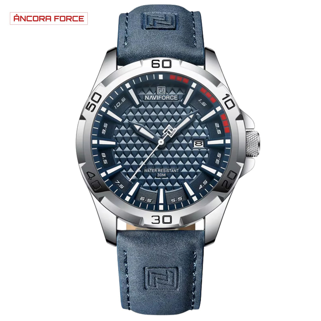 Relógio Masculino NAVIFORCE NF8023 — Esportivo Azul com Pulseira de Couro Ecológico