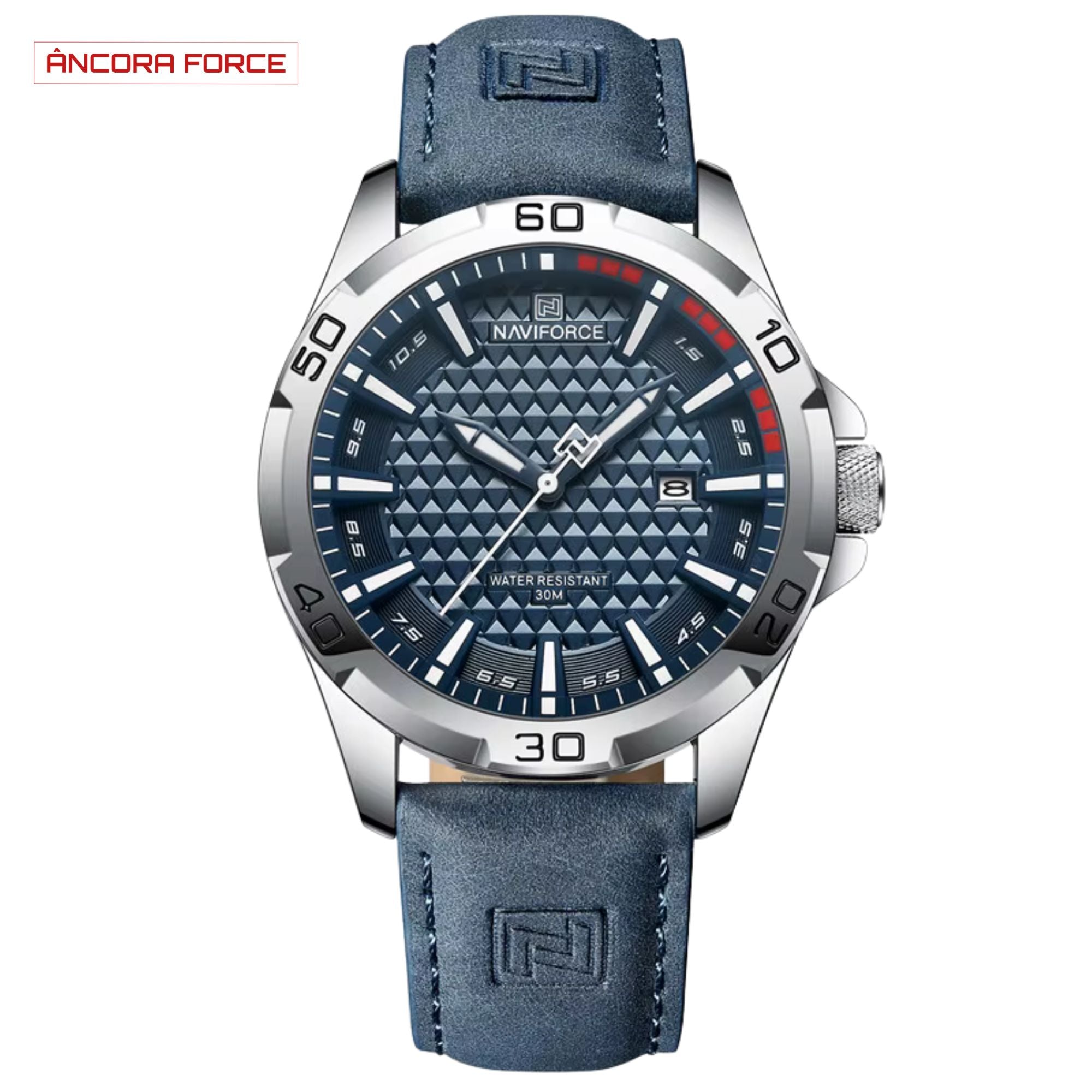 Relógio Masculino NAVIFORCE NF8023 — Esportivo Azul com Pulseira de Couro Ecológico