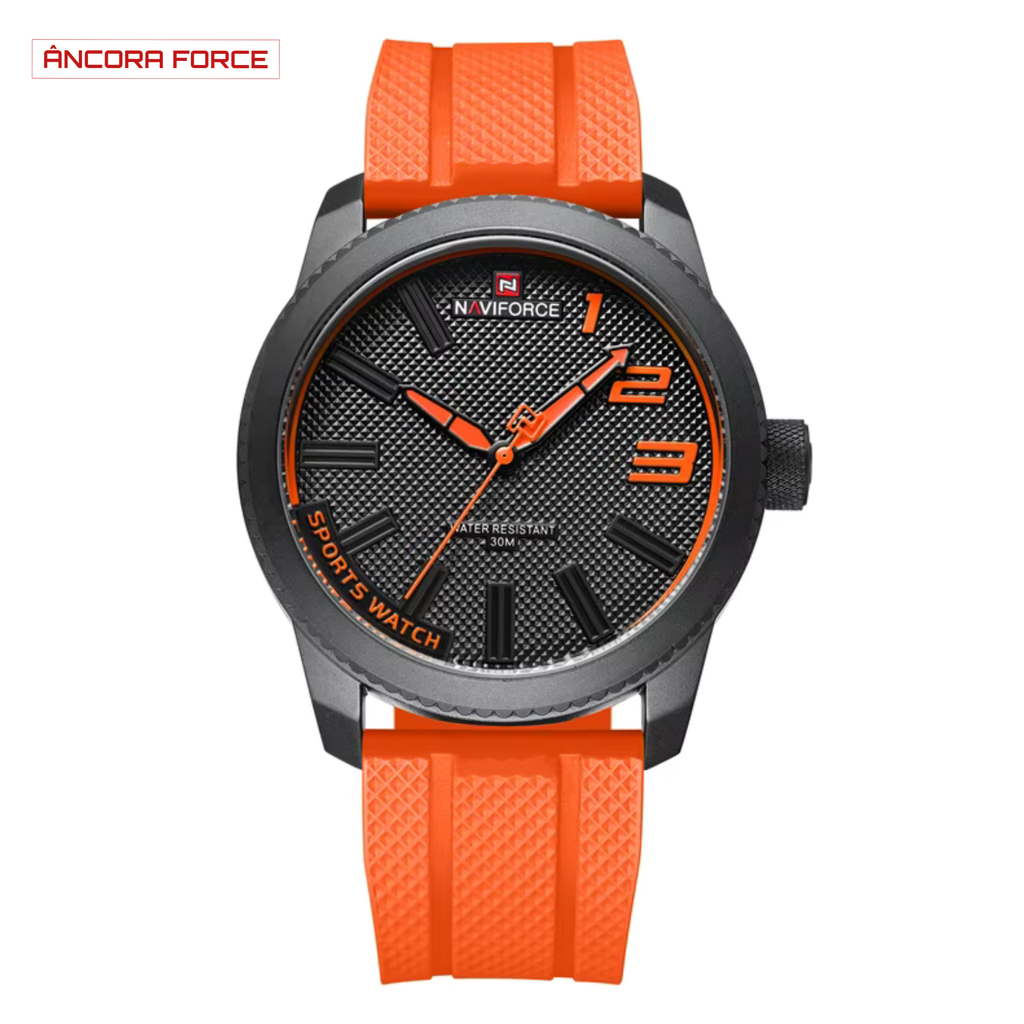 Relógio Masculino NAVIFORCE NF9202T — Militar Laranja com Pulseira de Silicone e Resistência à Água 30M