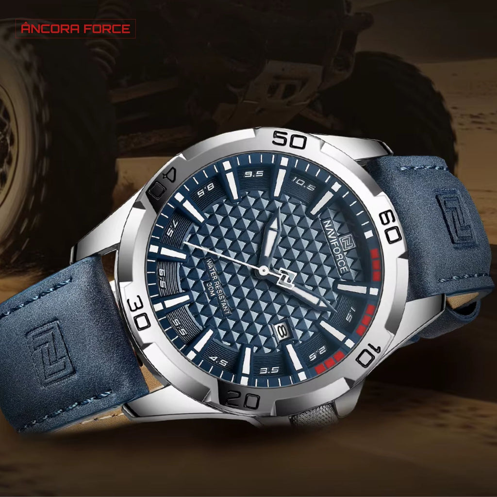 Relógio Masculino NAVIFORCE NF8023 — Esportivo Azul com Pulseira de Couro Ecológico