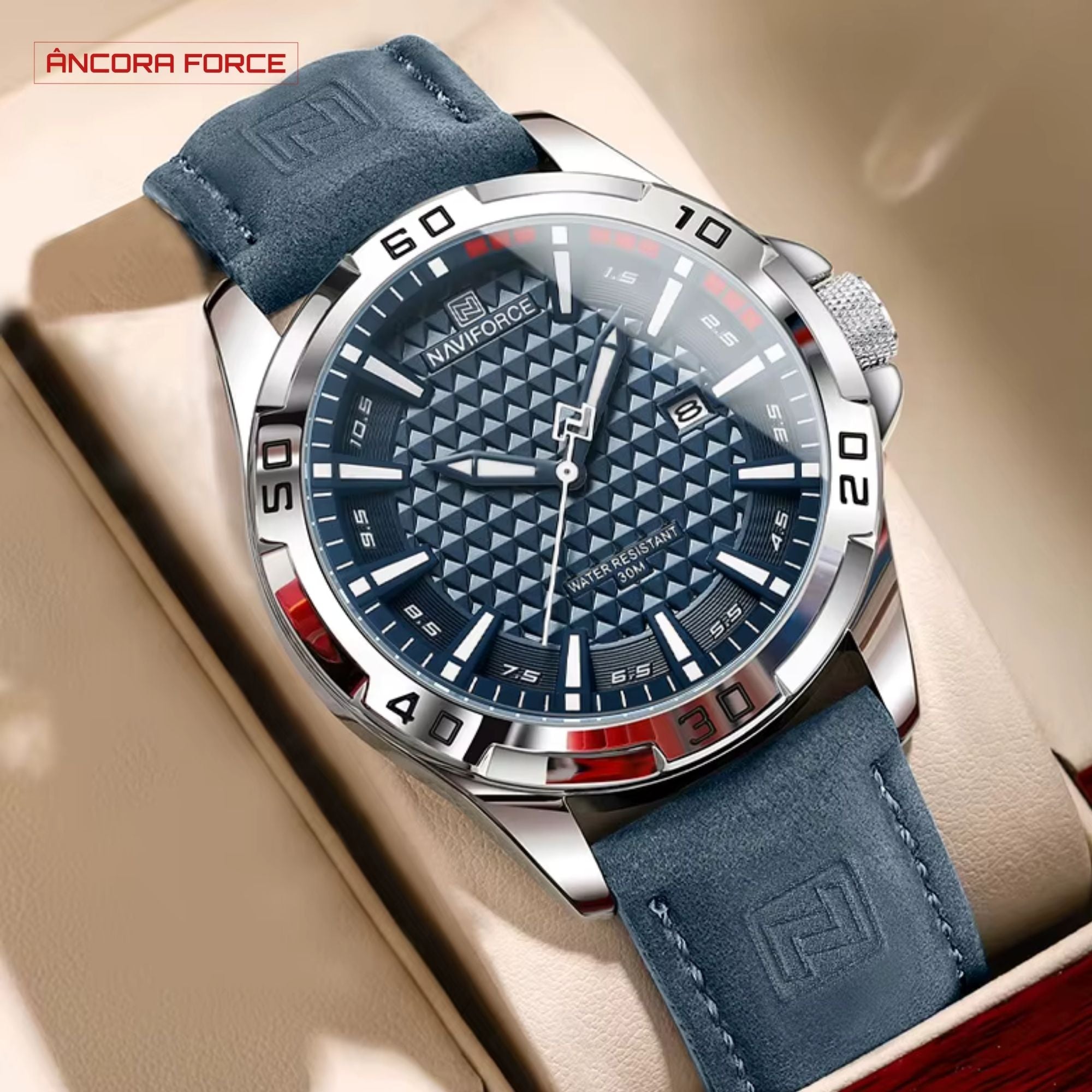 Relógio Masculino NAVIFORCE NF8023 — Esportivo Azul com Pulseira de Couro Ecológico