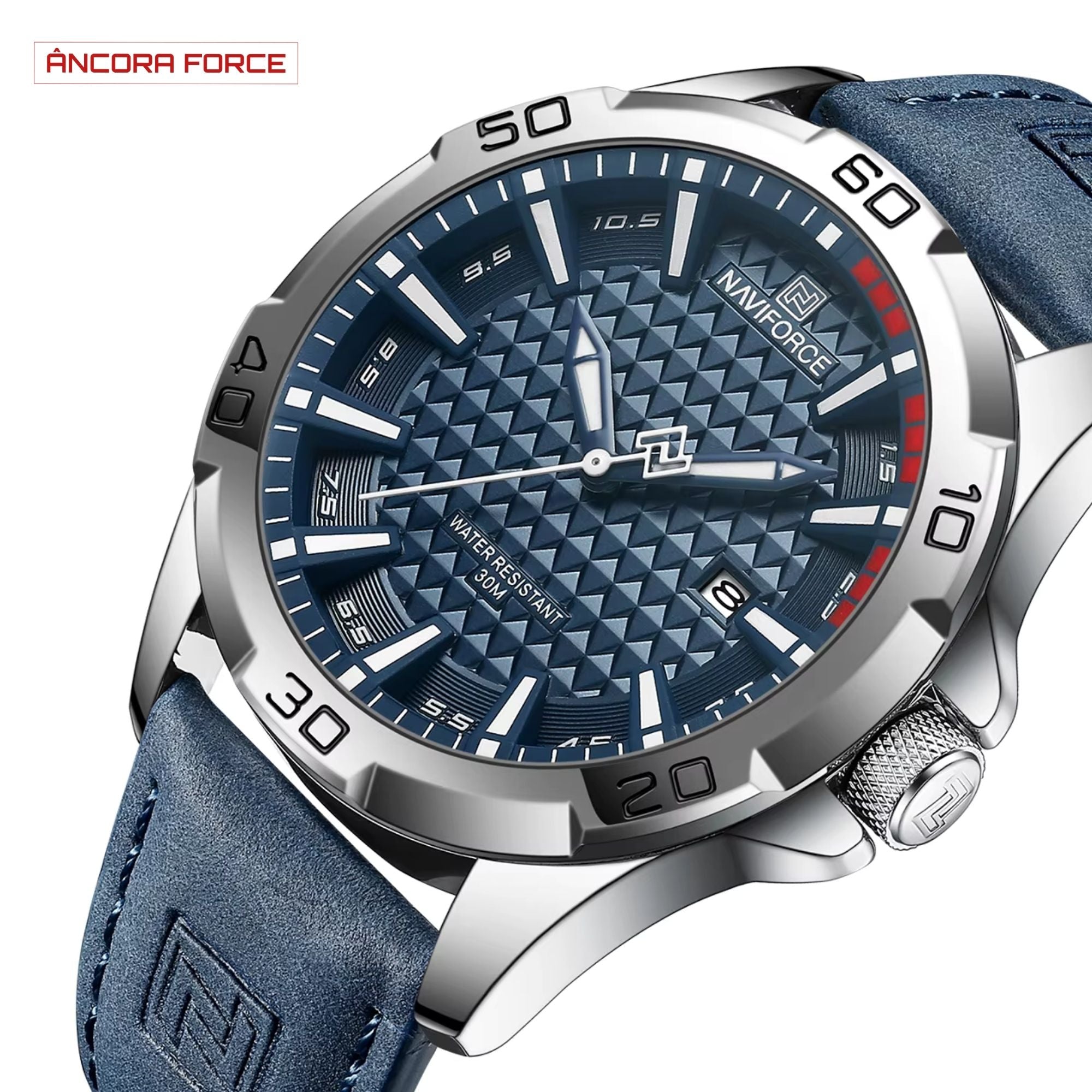 Relógio Masculino NAVIFORCE NF8023 — Esportivo Azul com Pulseira de Couro Ecológico