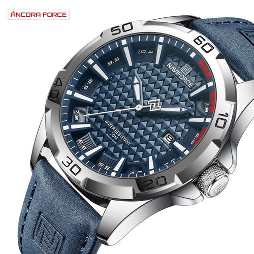 Relógio Masculino NAVIFORCE NF8023 — Esportivo Azul com Pulseira de Couro Ecológico